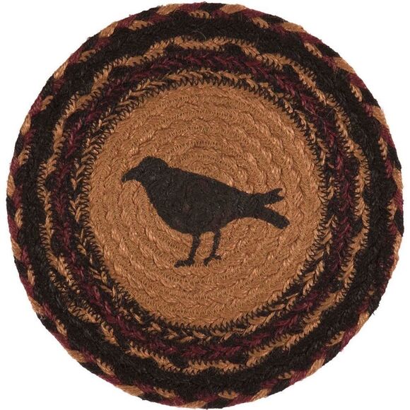Country Primitive Old Crow Jute Braided 8 inch Table Trivet Fall Raven - Picture 2 of 3